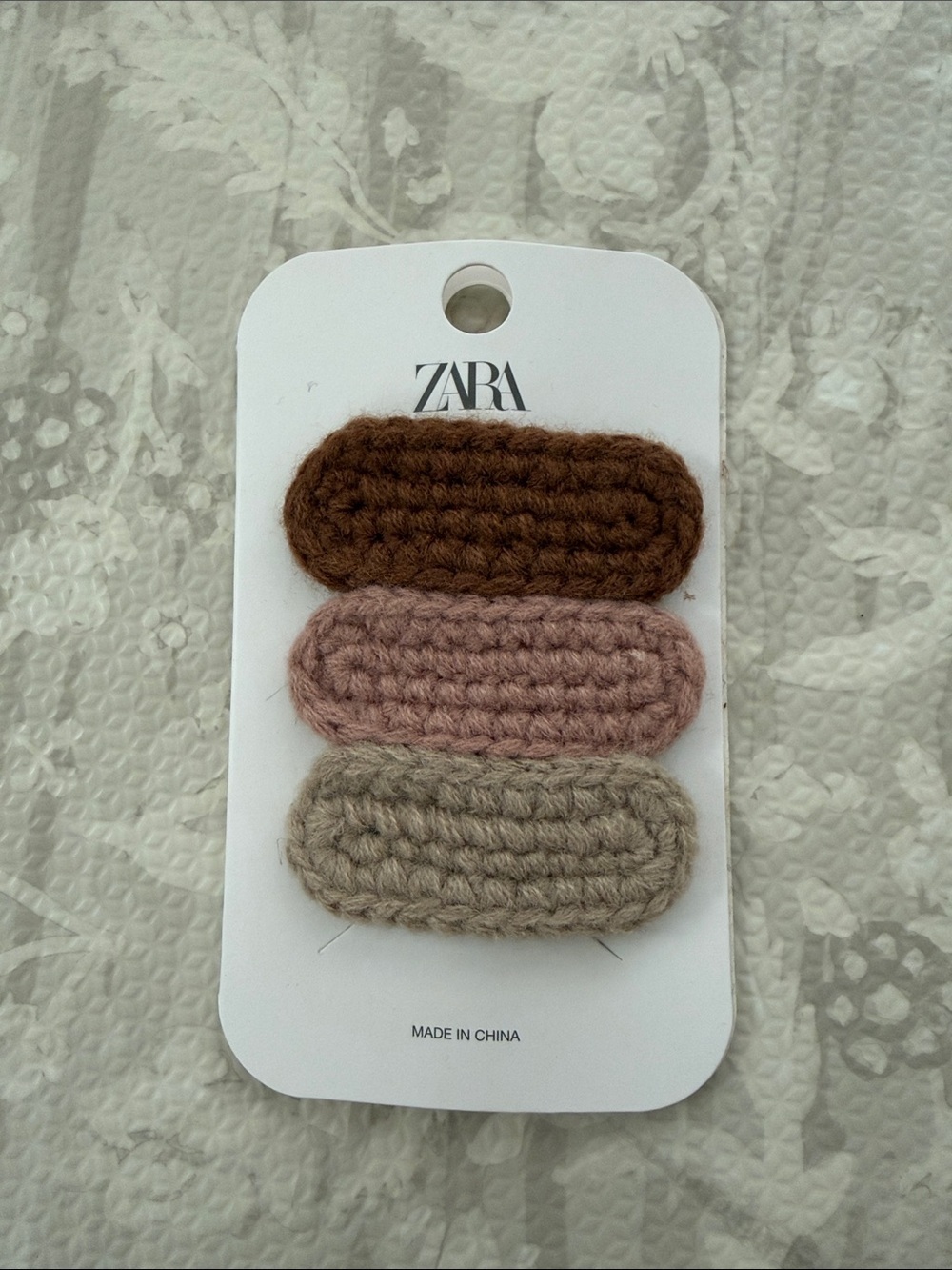 ZARA Crocheted Snap Clips in Brown, Dusty Pink & Taupe